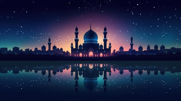 silhouette of beautiful mosque at beautiful night celebration eid al adha background