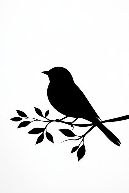 Photo a silhouette of a bird perched on a delicate branch surrounded by leaves