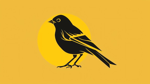 Silhouette of a black bird against a yellow background