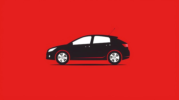 Silhouette of a black car against a red background