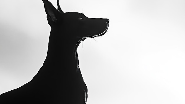 A silhouette of a black dog against a light background emphasizing its profile