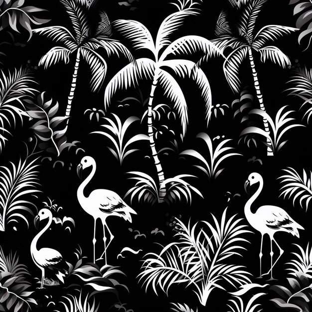 Photo silhouette black and white tropical seamless