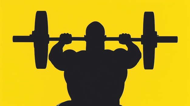 Photo silhouette of a bodybuilder lifting weights against a yellow background