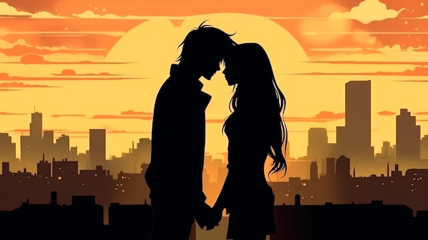 Silhouette Boy and Girl Boy Kisses Girl on the Forehead