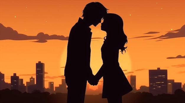 Silhouette Boy and Girl Boy Kisses Girl on the Forehead