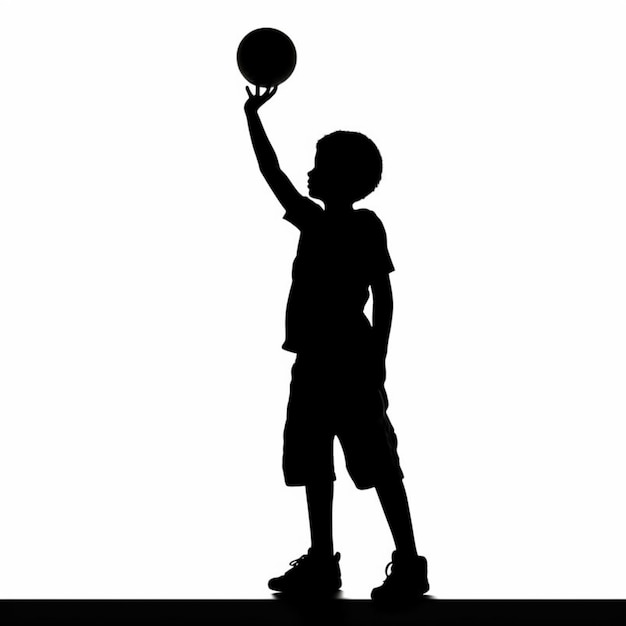 silhouette of a boy holding a basketball ball in his hand generative ai