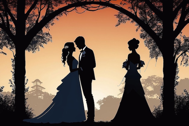 Silhouette of Bride and Groom on Wedding Day