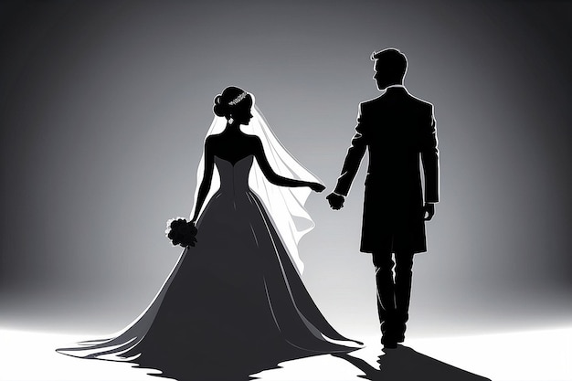 Photo silhouette of bride and groom on wedding day