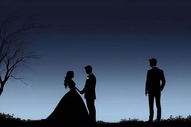 Photo silhouette of bride and groom on wedding day