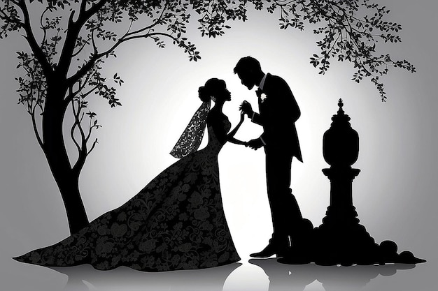 Photo silhouette of bride and groom on wedding day