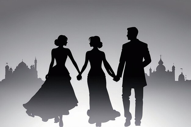 Photo silhouette of bride and groom on wedding day