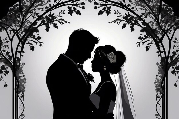 Photo silhouette of bride and groom on wedding day