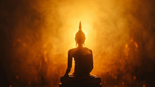 Silhouette Buddha statue With light transmitted from behind