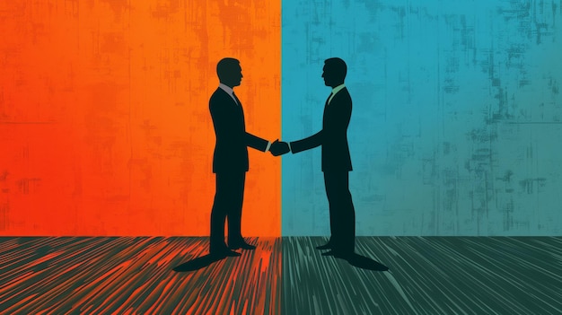 Silhouette Business Handshake with Colorful Background