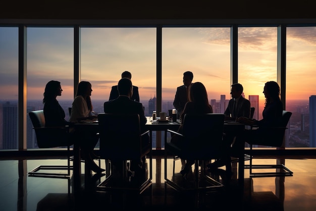 Silhouette of business people leaning on table in conference room aesthetic look