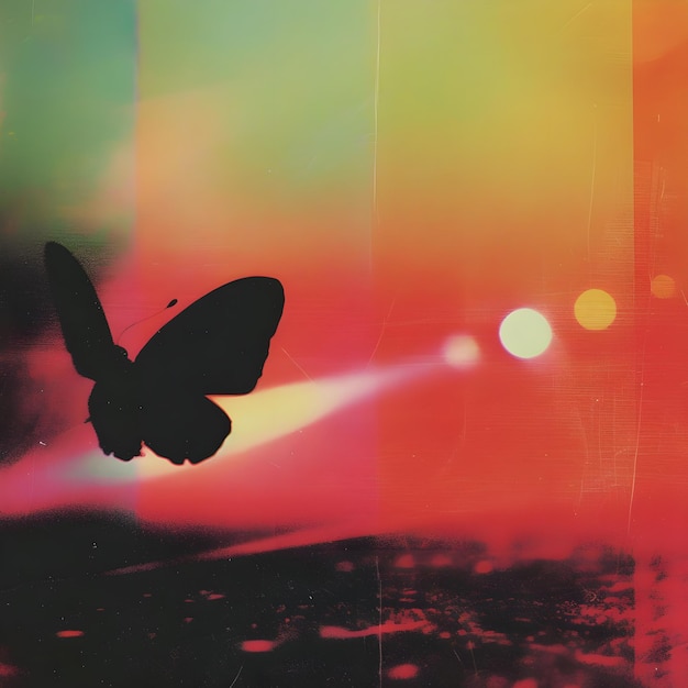 Silhouette of butterfly on colorful background