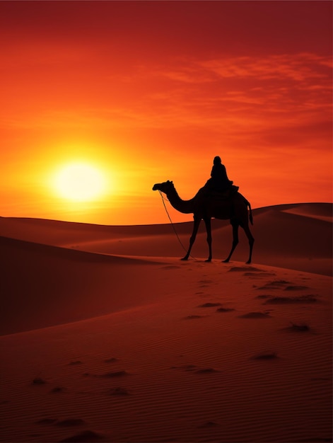 Silhouette of a camel in the desert