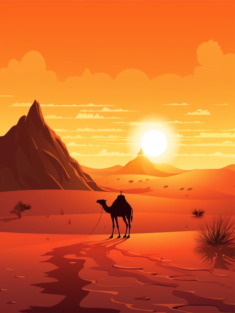 Silhouette of a camel in the desert