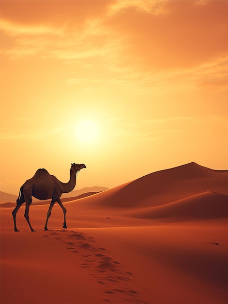 Silhouette of a camel in the desert