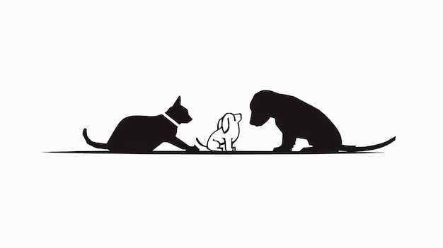 Photo silhouette of cat and dog on white background