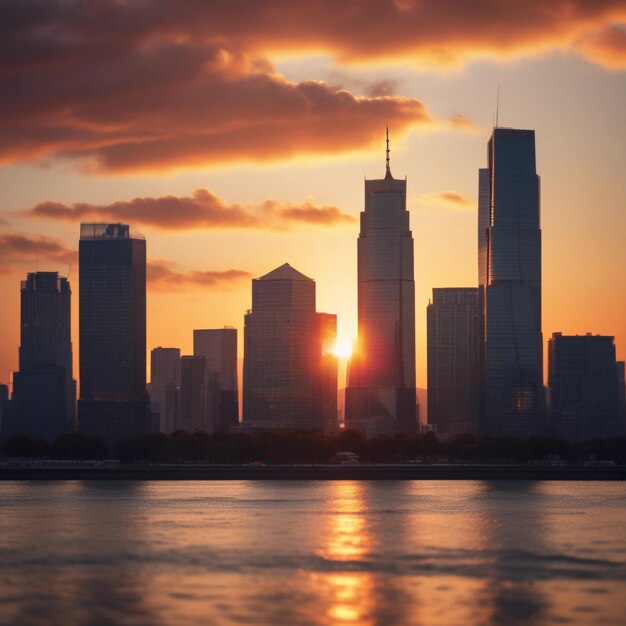 Photo silhouette of city skyline during sunset l