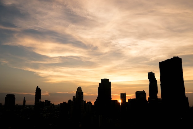 silhouette cityscape of Bangkok city at night  