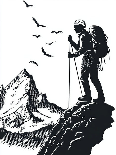 Silhouette of a Climber on a Mountain Peak