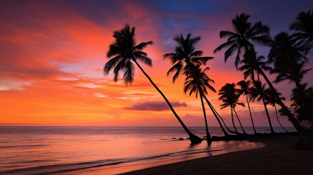 Silhouette coconut palm trees on beach against sky