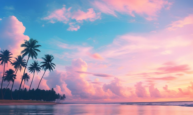 Silhouette of coconut palm trees on beach at sunset