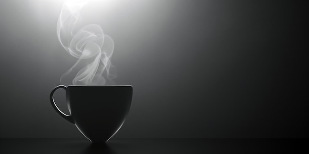 Photo silhouette of a coffee cup and steam rising from it set against a monochromatic background minimalistic style