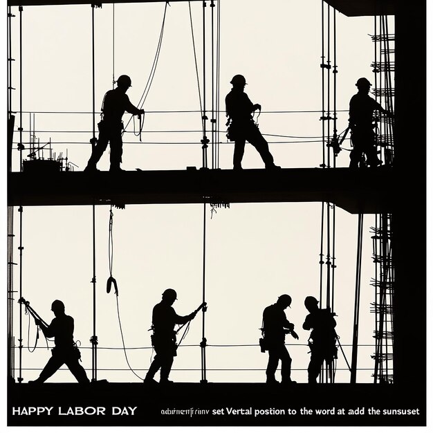 Photo a silhouette of construction workers working on an unfinished building