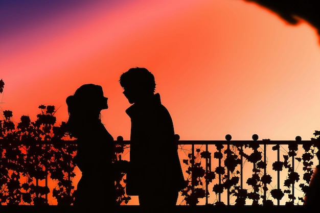 Silhouette of a couple under the beautiful sky, romantic, valentine