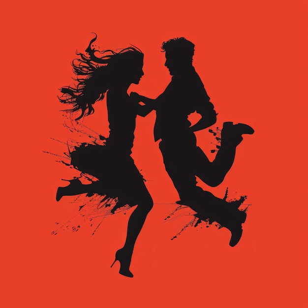 Photo silhouette of a couple dancing against a red background