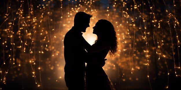 A silhouette of a couple dancing under a starlit sky silhouette couple dancing starlit sky