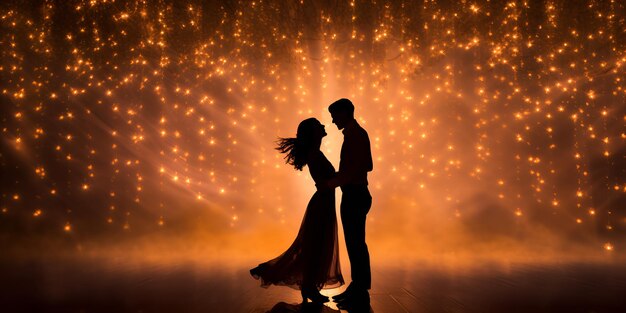 A silhouette of a couple dancing under a starlit sky silhouette couple dancing starlit sky