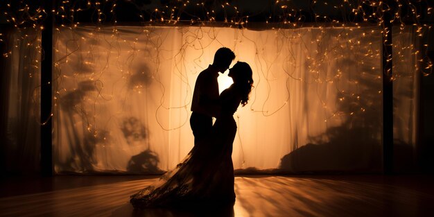 A silhouette of a couple dancing under a starlit sky silhouette couple dancing starlit sky