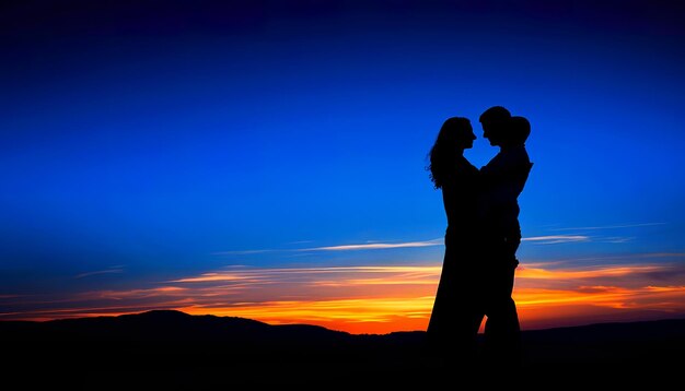 Photo silhouette of a couple embracing during a sunset