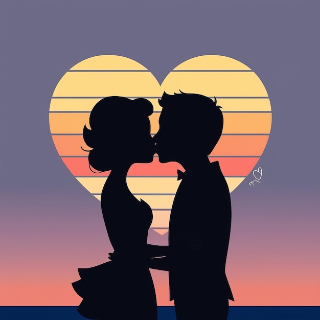 Photo silhouette of a couple kissing in the sunset _ai generated