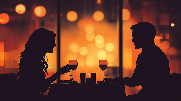 A silhouette of a couple on a romantic date