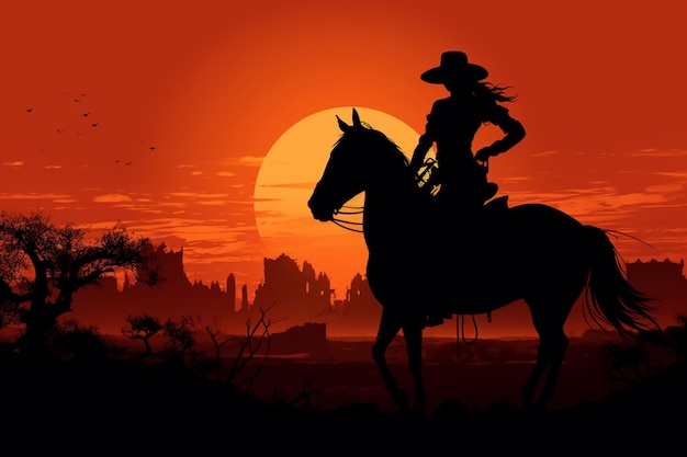 silhouette of cowgirl on a horse