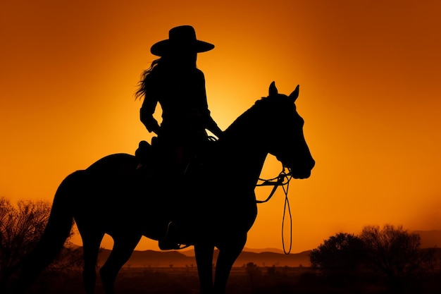 silhouette of cowgirl on a horse