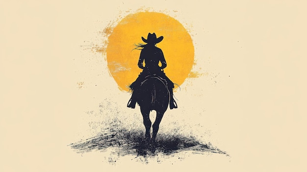 Photo silhouette of a cowgirl riding a horse into the sunset