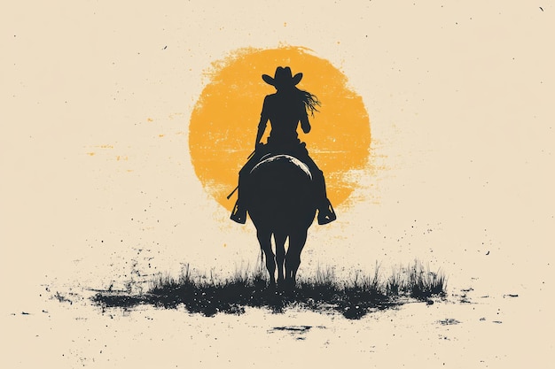 Photo silhouette of a cowgirl riding a horse at sunset