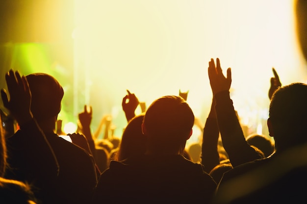 Silhouette of a crowd of fans at a concert