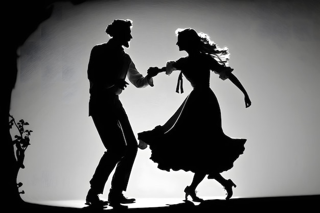 Silhouette of dancing couple in halloween style Neural network AI generated