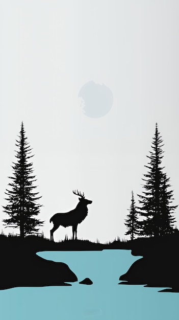 Photo silhouette of a deer by a lake in a forest