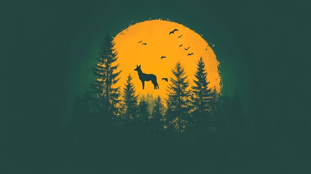 Photo silhouette of a deer in a forest with a yellow moon