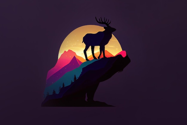 Silhouette of a deer on mountain at sunset Generative Ai