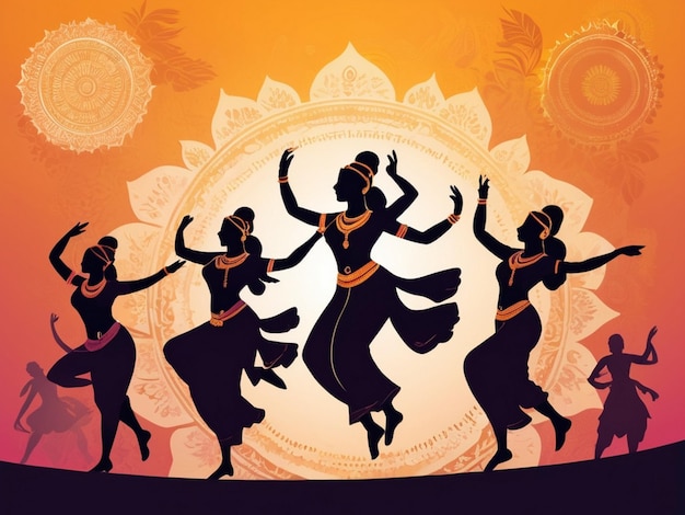 Silhouette design of dancing people celebrating Durga Puja AI generated