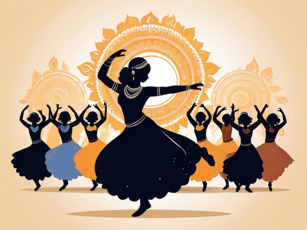 Silhouette design of dancing people celebrating Durga Puja AI generated